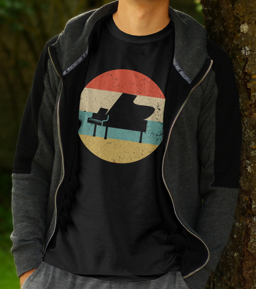 Vintage Retro Piano Silhouette With Stripes T-Shirt