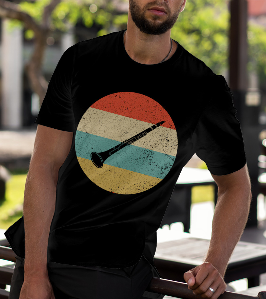 Vintage Retro Oboe Circle With Distressed Stripes T-Shirt