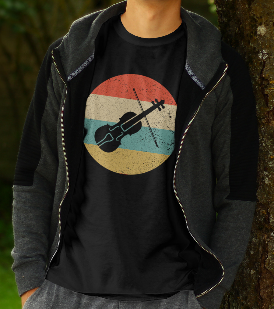Vintage Retro Violin Circle With Stripes T-Shirt