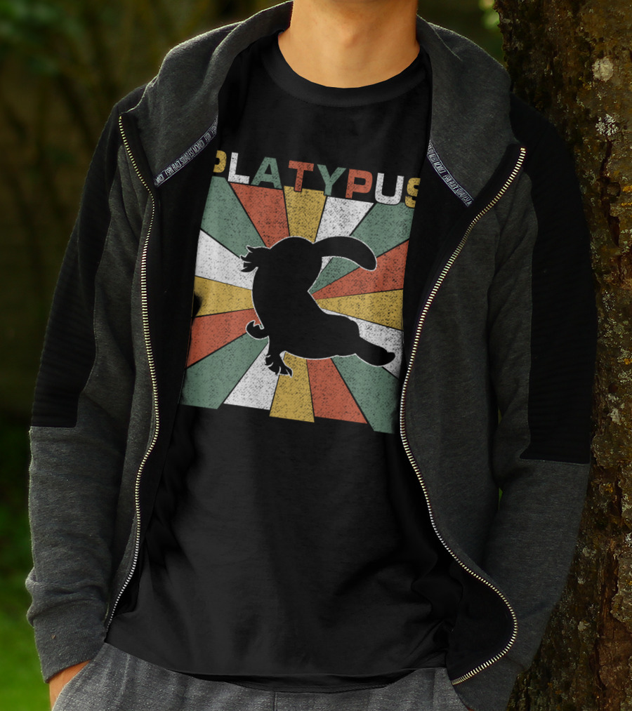 Platypus Retro 70s Vintage Silhouette Sunburst Colors T-Shirt
