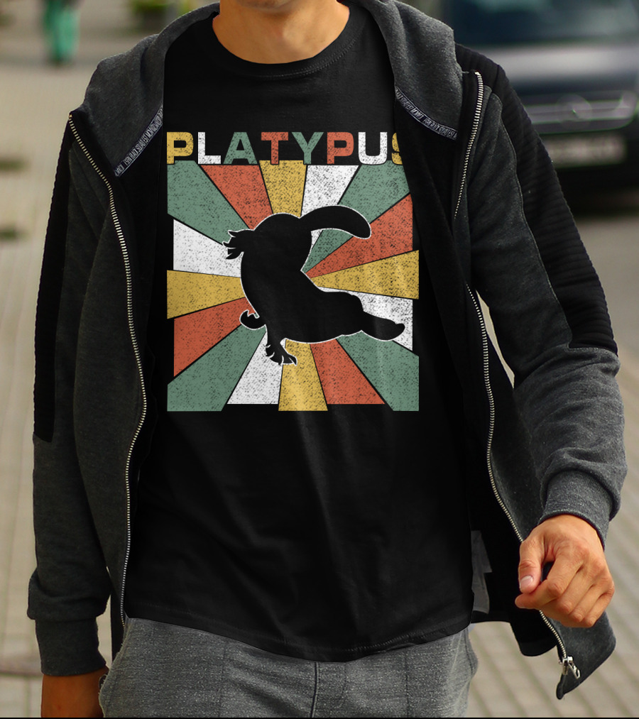 Platypus Retro 70s Vintage Silhouette Sunburst Colors T-Shirt