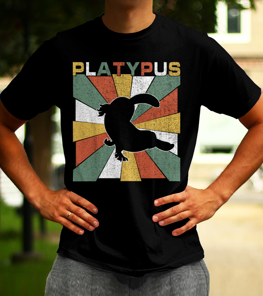 Platypus Retro 70s Vintage Silhouette Sunburst Colors T-Shirt