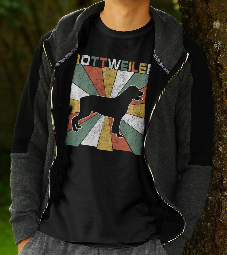 Rottweiler Dogs Retro 70s Vintage Silhouette Multicolor Stripes T-Shirt
