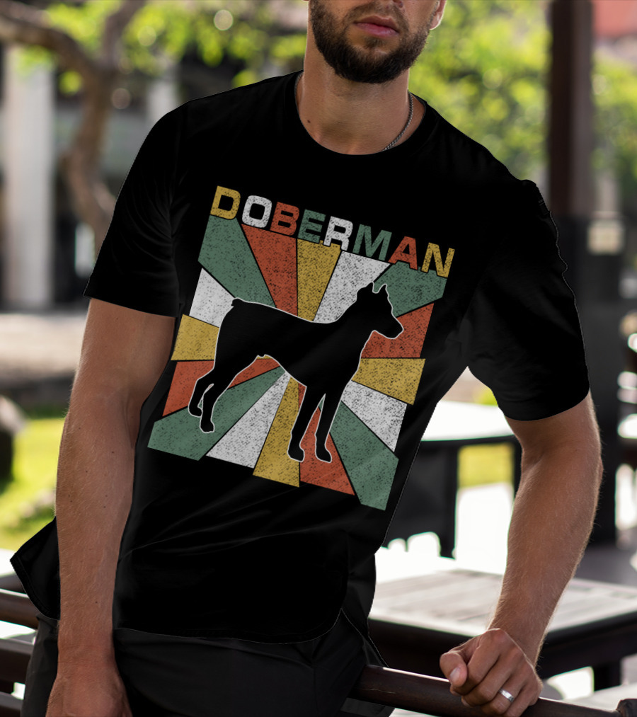 Doberman Retro 70s Silhouette Vintage Colors T-Shirt