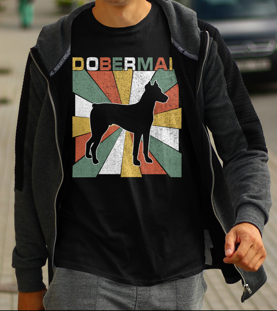 Doberman Retro 70s Silhouette Vintage Colors T-Shirt