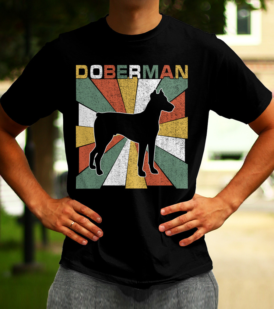 Doberman Retro 70s Silhouette Vintage Colors T-Shirt