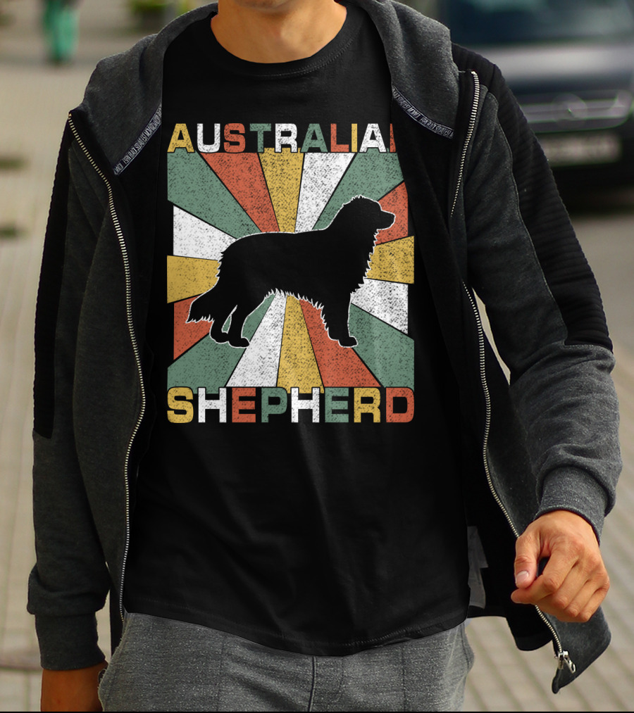 Australian Shepherd Dog Silhouette Retro 70s T-Shirt