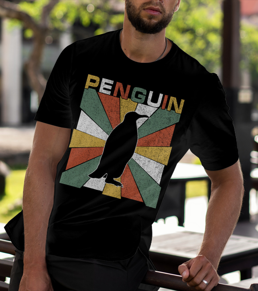 Penguin 70s Silhouette Vintage Retro Sunburst T-Shirt
