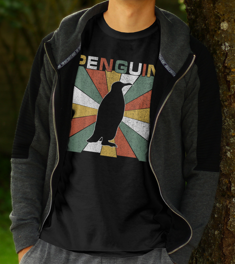 Penguin 70s Silhouette Vintage Retro Sunburst T-Shirt
