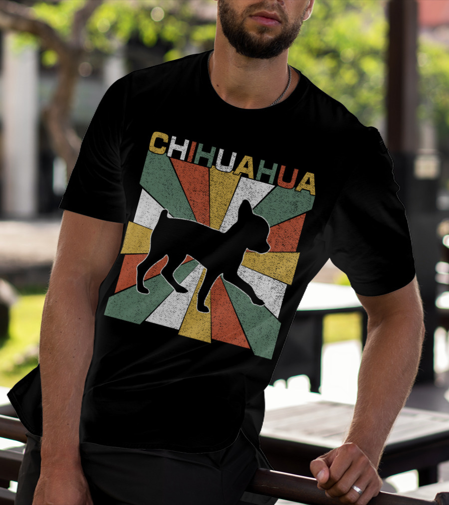 Chihuahua Retro 70s Vintage Silhouette Burst T-Shirt
