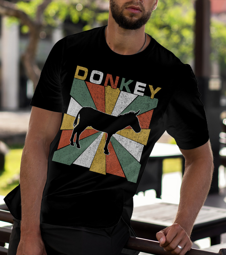 DONKEY Retro 70s Vintage Silhouette Colorful Stripes T-Shirt