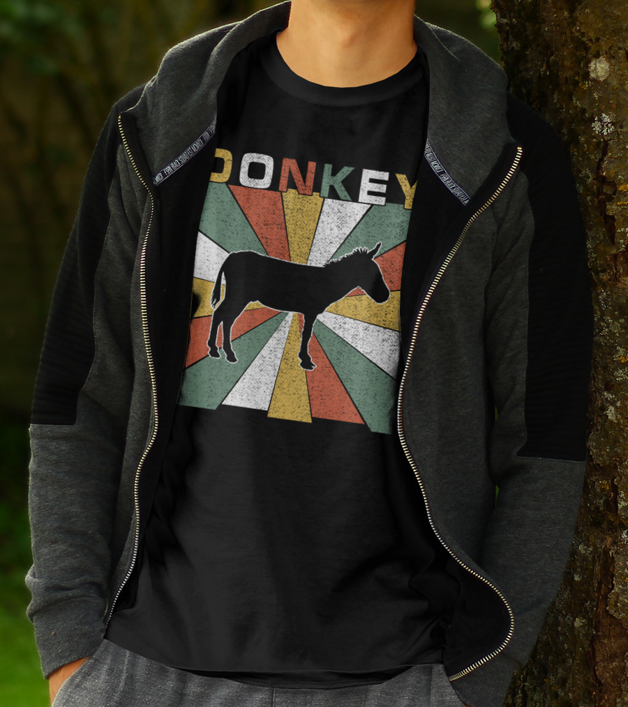 DONKEY Retro 70s Vintage Silhouette Colorful Stripes T-Shirt