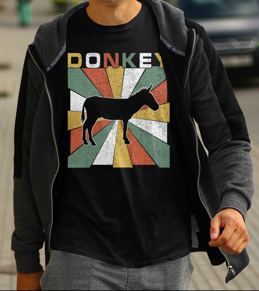 DONKEY Retro 70s Vintage Silhouette Colorful Stripes T-Shirt