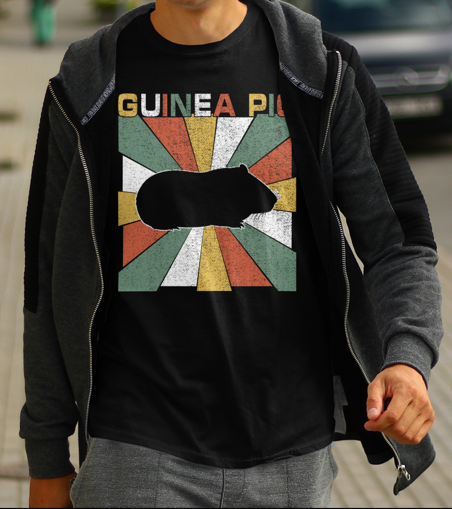 Guinea Pig Retro 70s Silhouette With Vintage Color Block T-Shirt