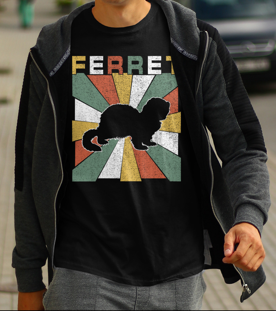 Ferret Vintage Silhouette With Retro 70s Sunburst T-Shirt