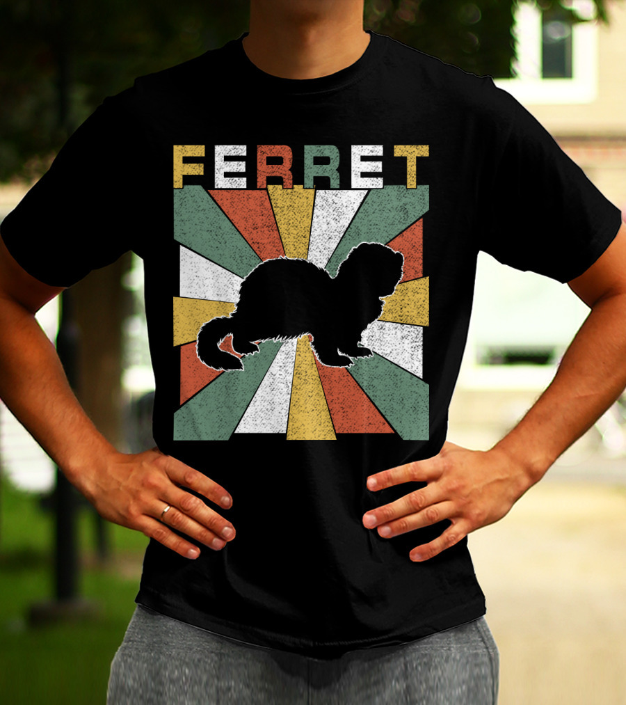 Ferret Vintage Silhouette With Retro 70s Sunburst T-Shirt