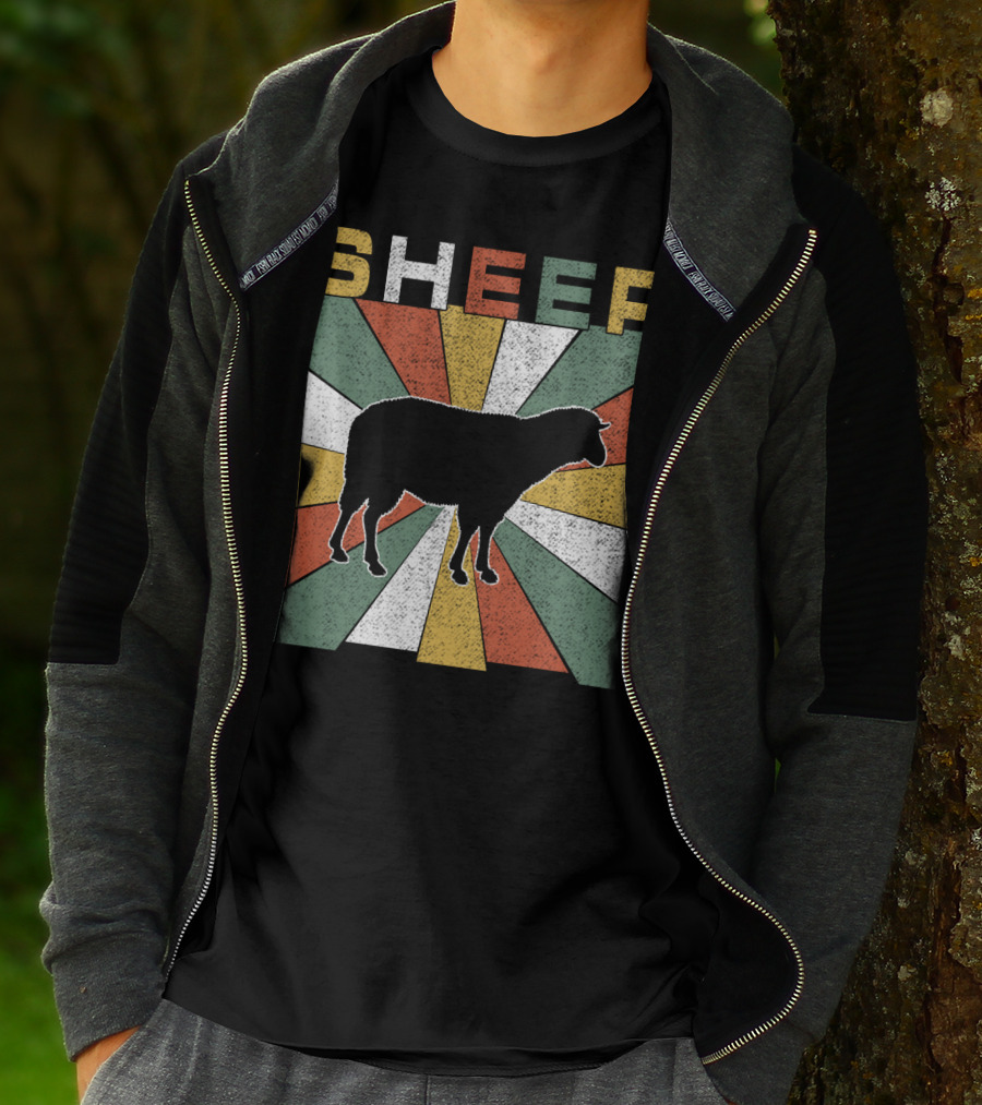 Sheep Retro 70s Vintage Silhouette Sunburst T-Shirt