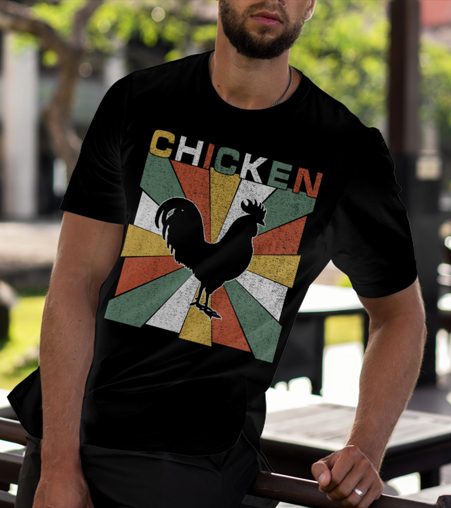 CHICKEN Retro 70s Rooster Silhouette Vintage Colors T-Shirt