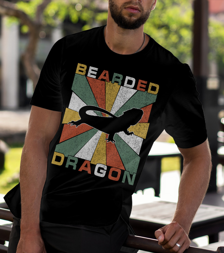 Bearded Dragon Retro 70s Vintage Silhouette Sunburst T-Shirt