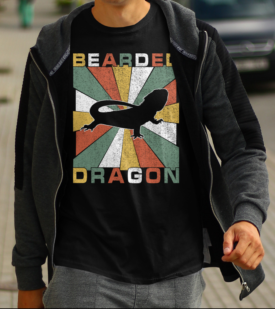 Bearded Dragon Retro 70s Vintage Silhouette Sunburst T-Shirt