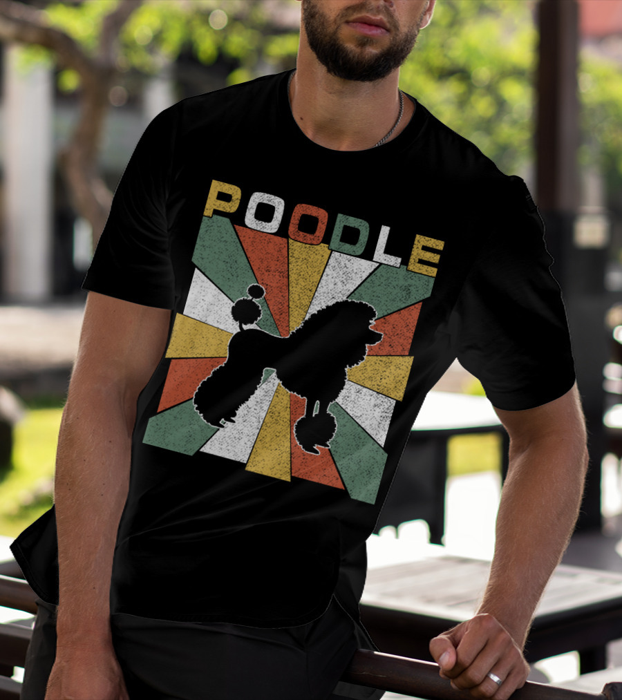 Poodle Silhouette Retro 70s Colorful Burst T-Shirt