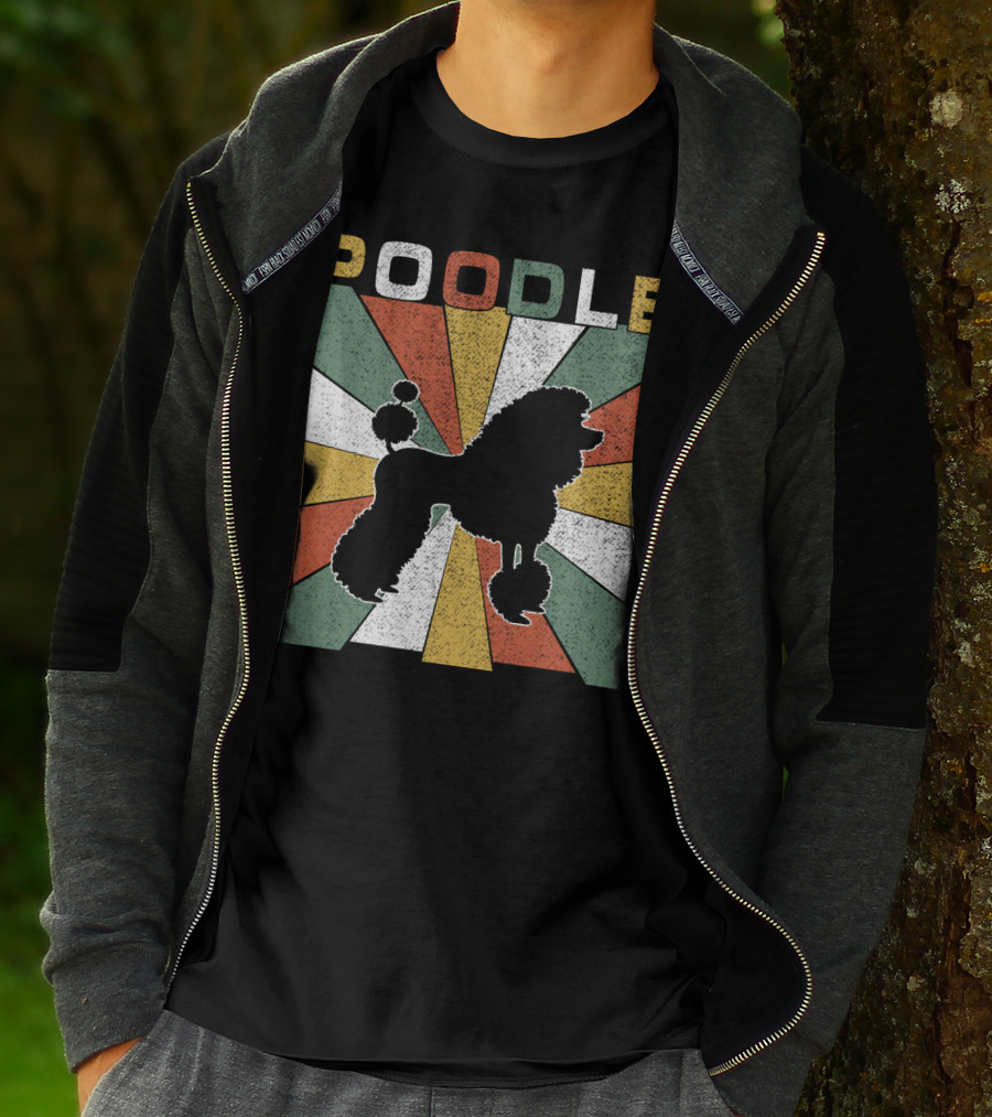 Poodle Silhouette Retro 70s Colorful Burst T-Shirt