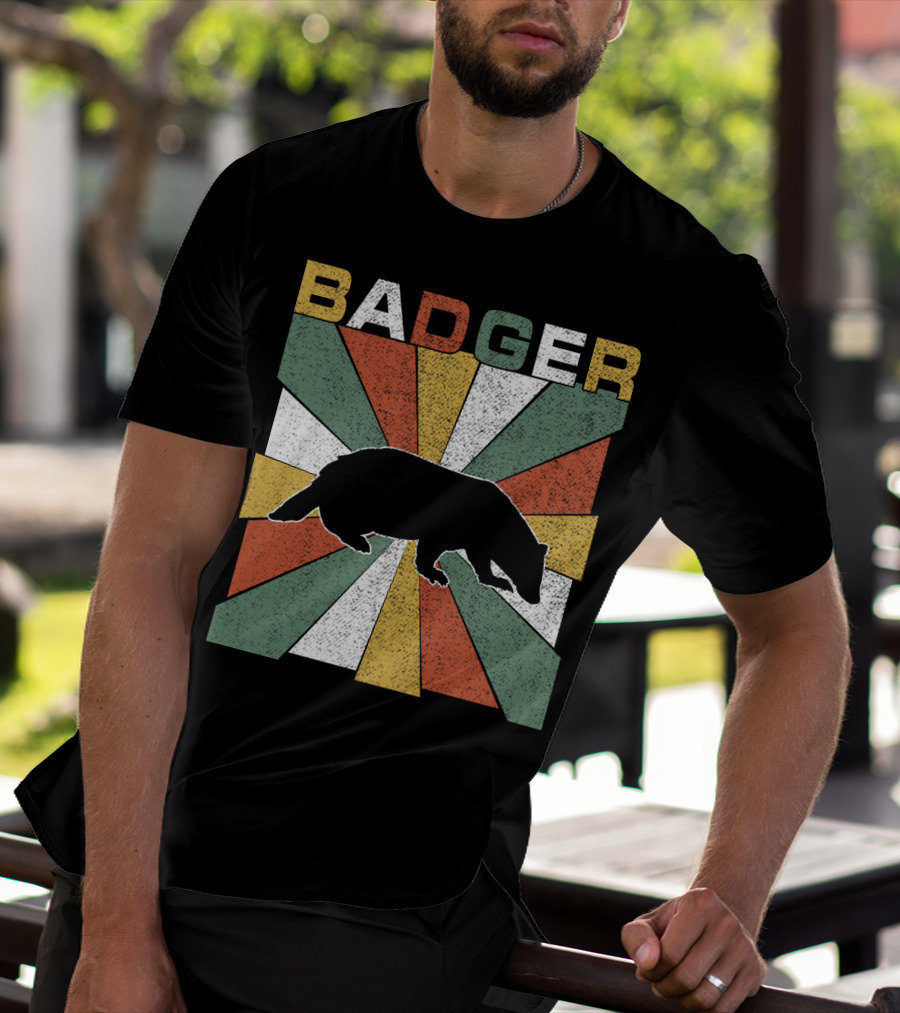 BADGER Vintage 70s Silhouette With Colorful Retro Stripes T-Shirt