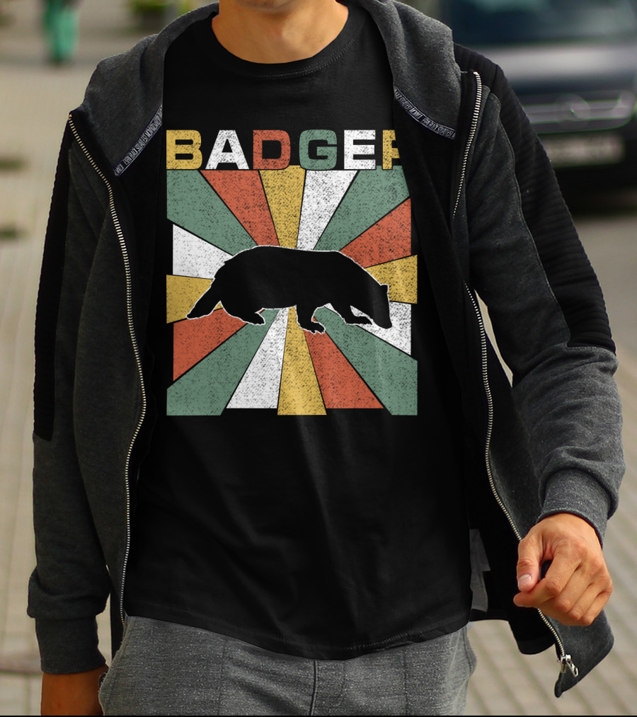 BADGER Vintage 70s Silhouette With Colorful Retro Stripes T-Shirt