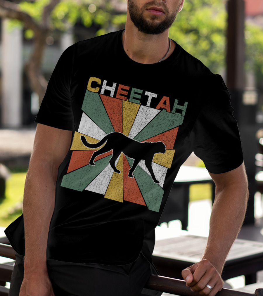 Cheetah Silhouette Retro 70s Vintage Stripes T-Shirt