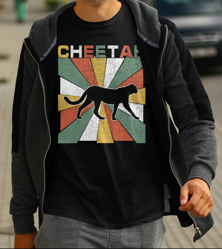Cheetah Silhouette Retro 70s Vintage Stripes T-Shirt