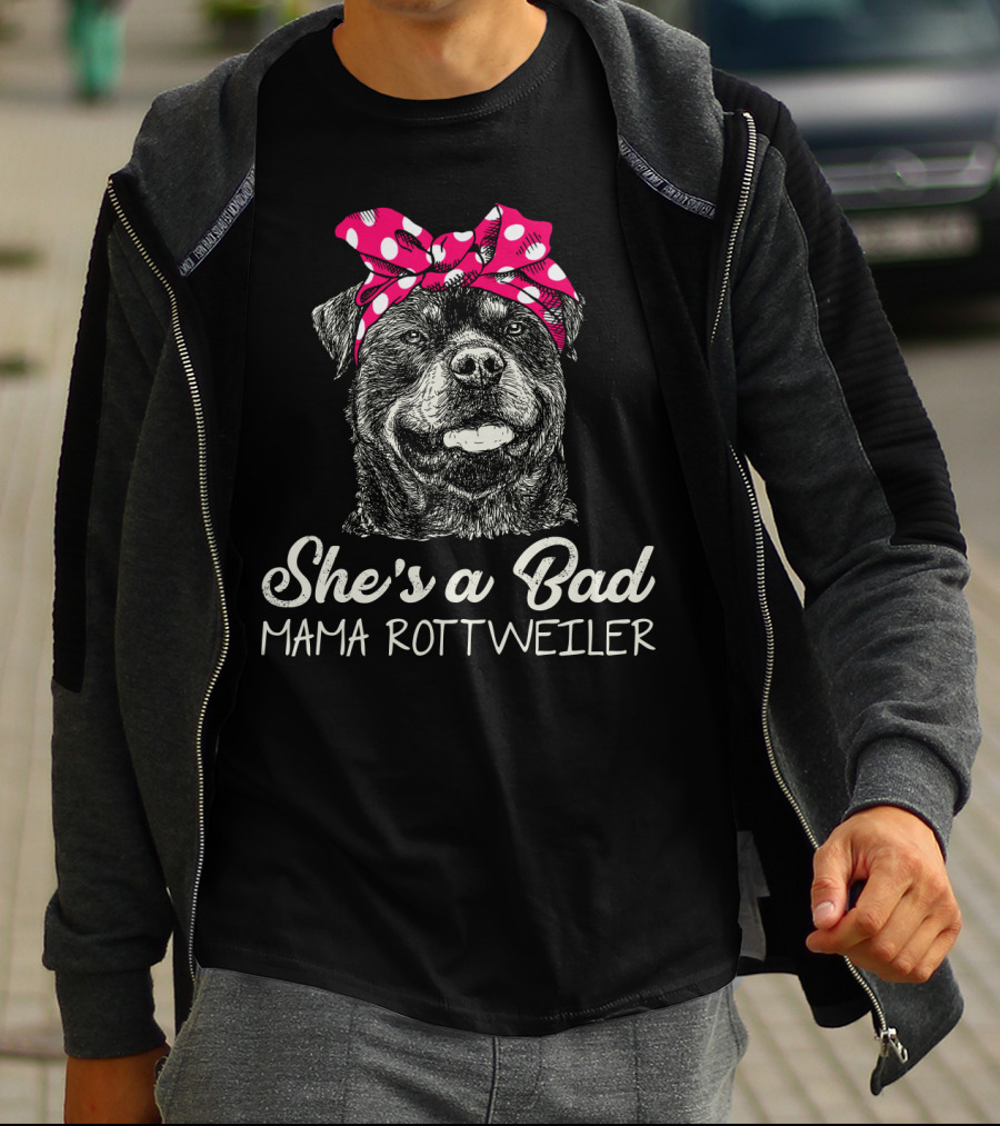 She's A Bad Mama Rottweiler With Polka Dot Scarf T-Shirt