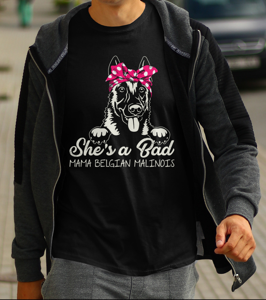 She's A Bad Mama Belgian Malinois With Bandana T-Shirt