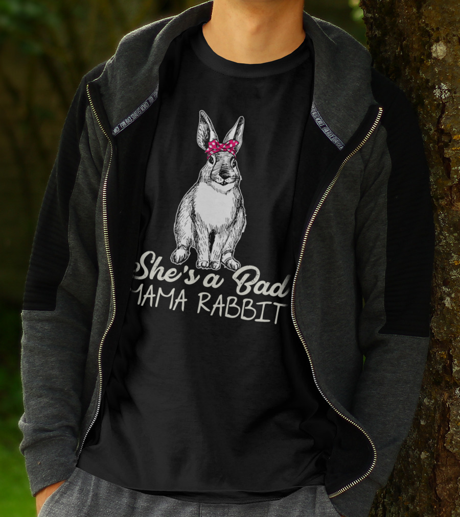 She's A Bad Mama Rabbit With Polka Dot Bow T-Shirt