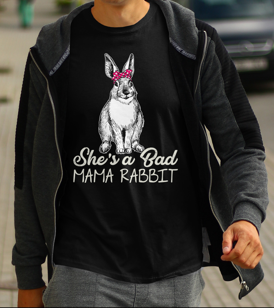 She's A Bad Mama Rabbit With Polka Dot Bow T-Shirt