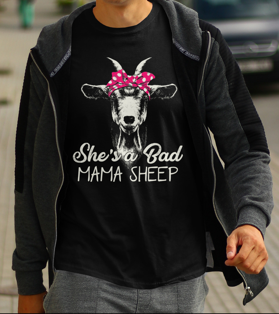 She's A Bad Mama Sheep Goat With Polka Dot Bow T-Shirt