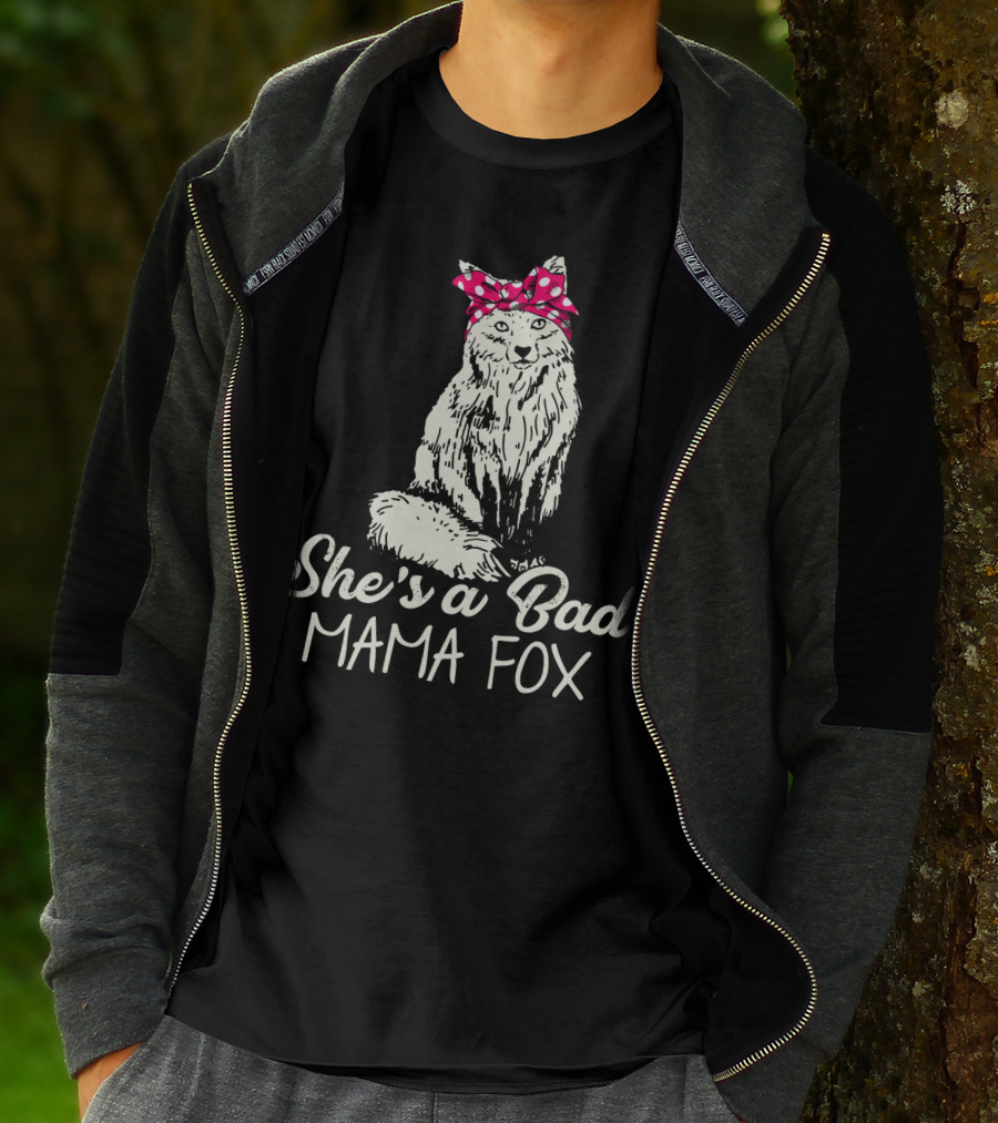 She's A Bad Mama Fox In Red Polka Dot Headscarf T-Shirt