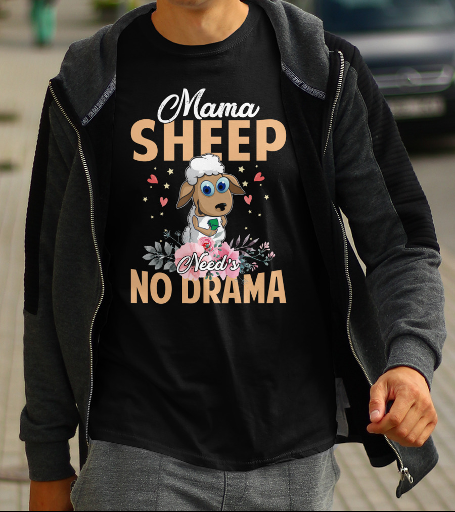 Mama Sheep Need's No Drama With Floral Hearts T-Shirt