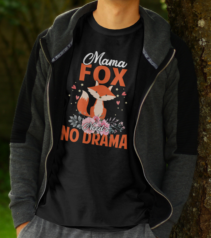 Mama Fox Need's No Drama With Heart And Floral Accents T-Shirt