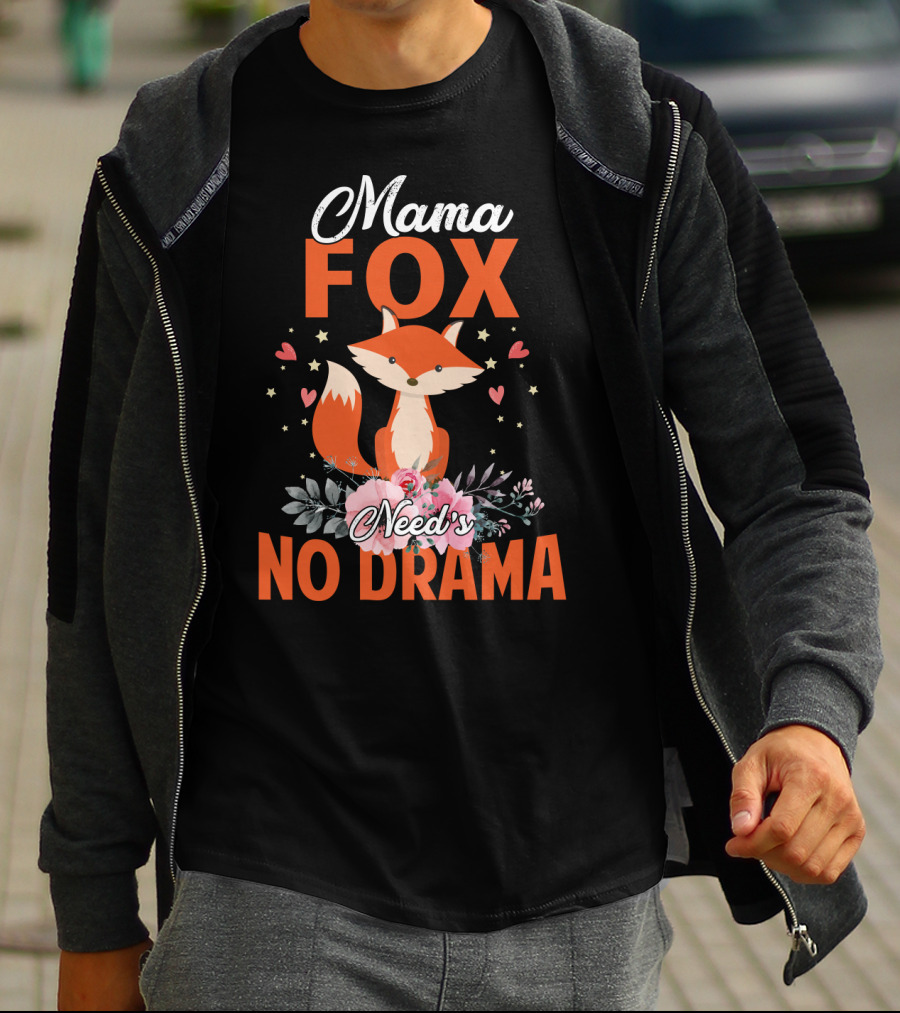 Mama Fox Need's No Drama With Heart And Floral Accents T-Shirt
