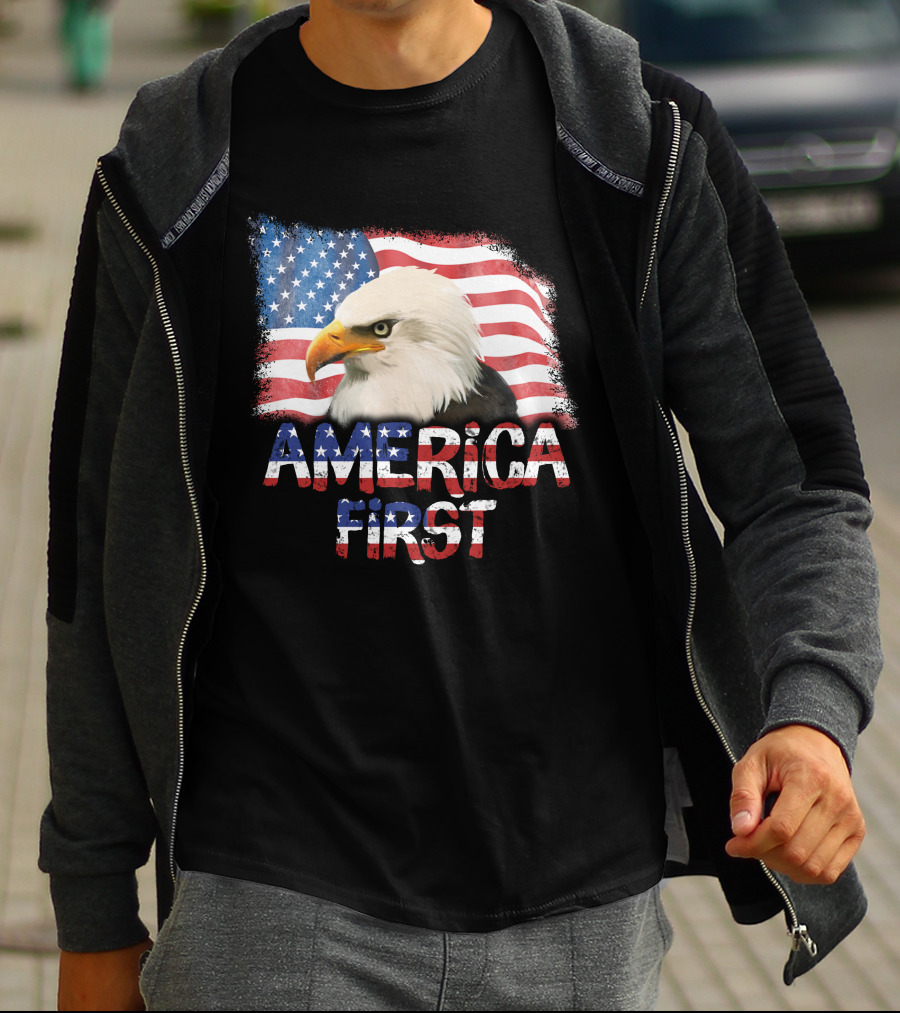 America First Patriotic Eagle With American Flag T-Shirt
