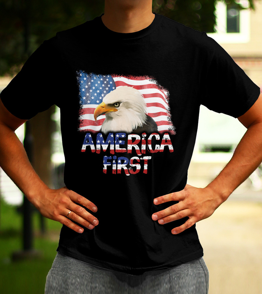 America First Patriotic Eagle With American Flag T-Shirt