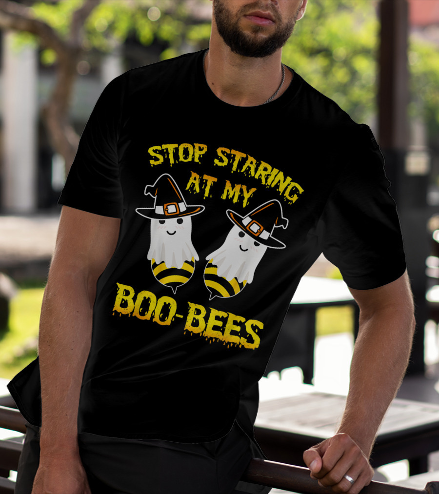 Stop Staring At My Boo Bees Halloween Ghost Bees Witch Hats T-Shirt