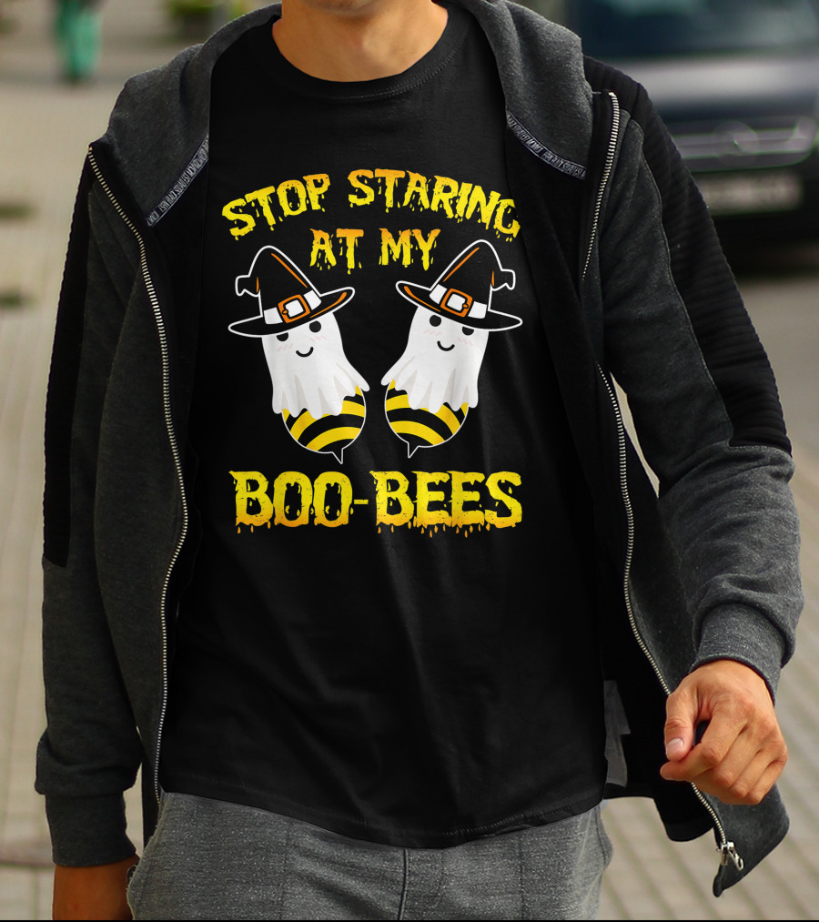 Stop Staring At My Boo Bees Halloween Ghost Bees Witch Hats T-Shirt