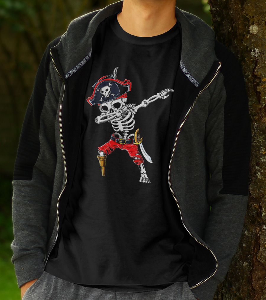 Dabbing Skeleton Pirate With Skull Hat And Sword T-Shirt