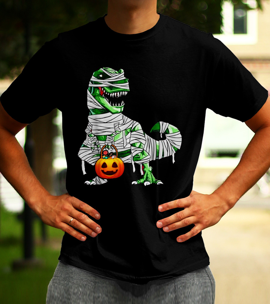 Halloween Pumpkin Mummy Dinosaur T-Shirt