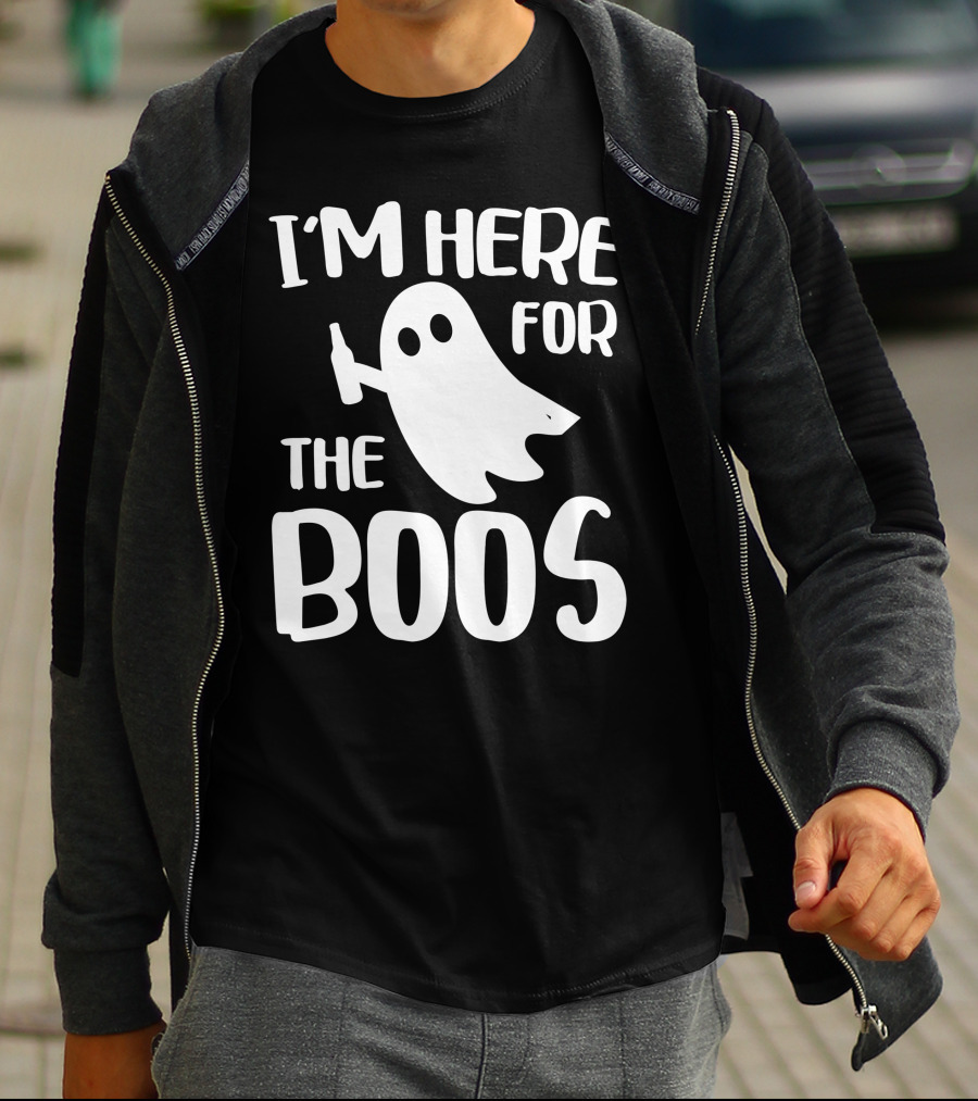 I'm Here For The Boos Halloween Ghost Holding Bottle T-Shirt