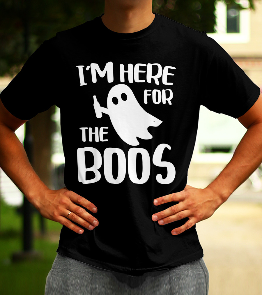 I'm Here For The Boos Halloween Ghost Holding Bottle T-Shirt