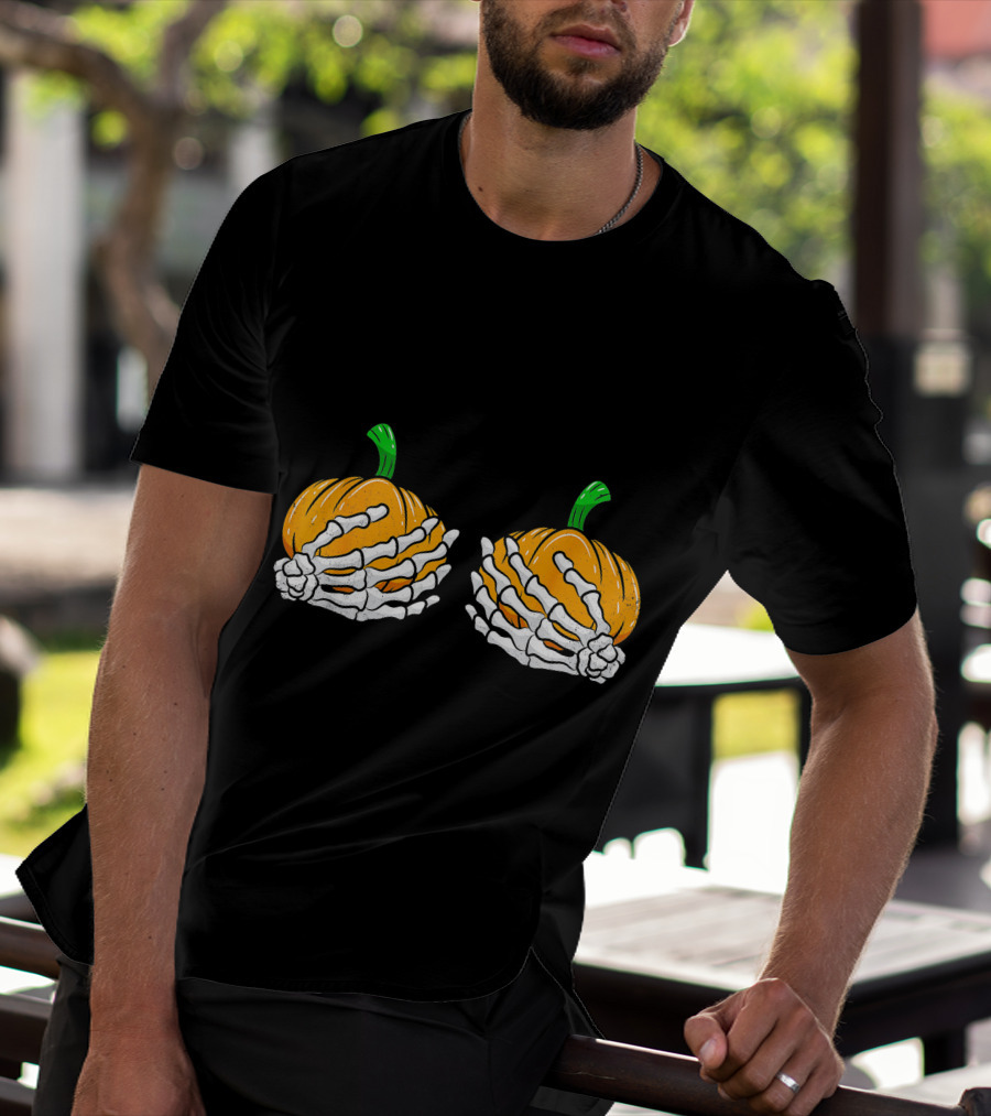 Halloween Pumpkin Skeleton Hands Bra T-Shirt