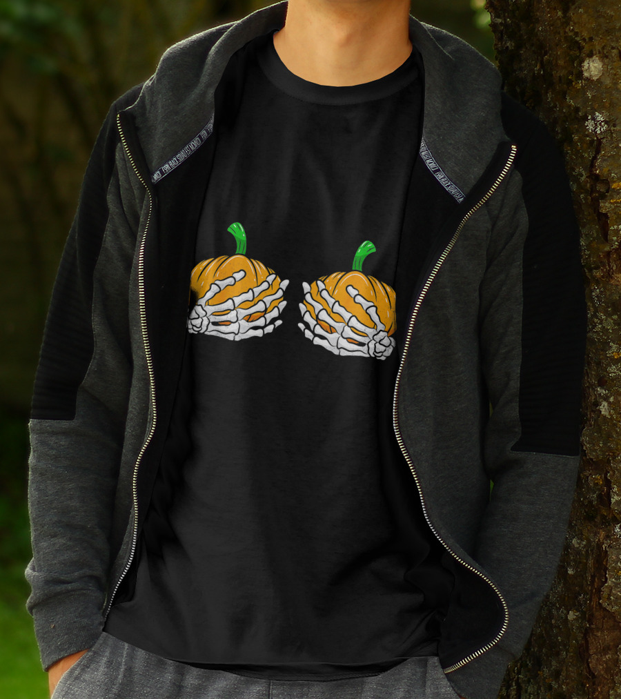 Halloween Pumpkin Skeleton Hands Bra T-Shirt