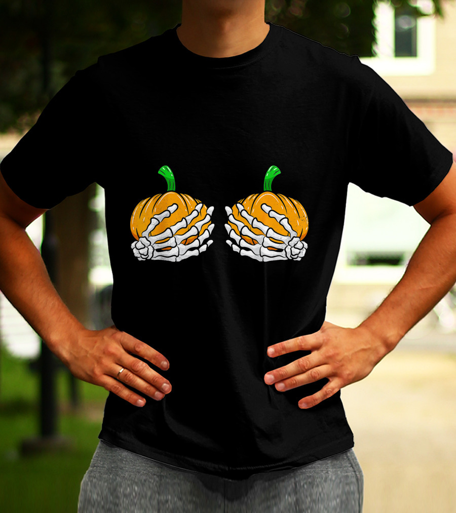 Halloween Pumpkin Skeleton Hands Bra T-Shirt